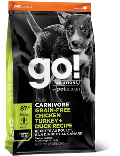 Petcurean GO! Solutions CARNIVORE  GRAIN-FREE CHICKEN, TURKEY + DUCK PUPPY RECIPE