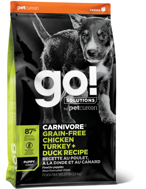 Petcurean GO! Solutions CARNIVORE  GRAIN-FREE CHICKEN, TURKEY + DUCK PUPPY RECIPE