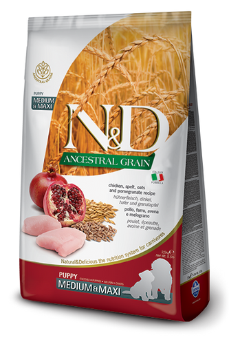 Farmina N&D Natural & Delicious Ancestral Grain Medium & Maxi Puppy Chicken & Pomegranate Dry Dog Food