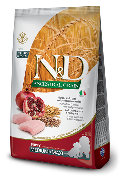 Farmina N&D Natural & Delicious Ancestral Grain Medium & Maxi Puppy Chicken & Pomegranate Dry Dog Food