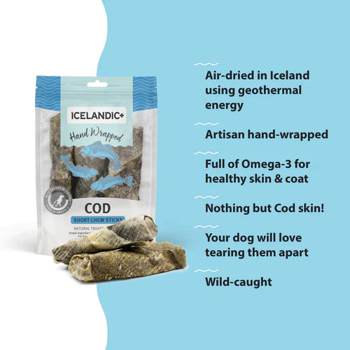 Icelandic+ Hand Wrapped Cod Skin Long Chew Stick Dog Treats