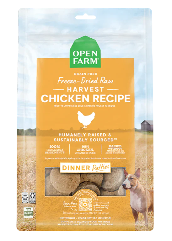 Open Farm Harvest Chicken Freeze Dried Raw Patties for Dogs