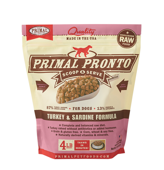 Primal Pronto Canine Frozen Raw Turkey & Sardine 4#