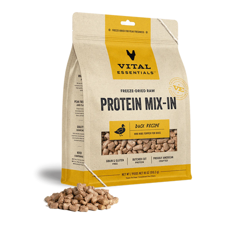 Vital Essentials Freeze Dried Raw Protein Mix-In Duck Recipe Mini Nibs Topper for Dogs