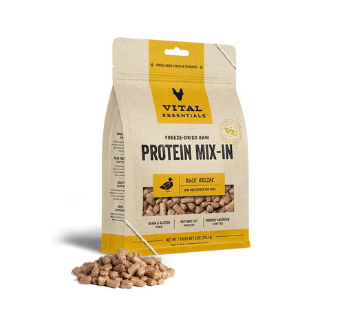 Vital Essentials Freeze Dried Raw Protein Mix-In Duck Recipe Mini Nibs Topper for Dogs