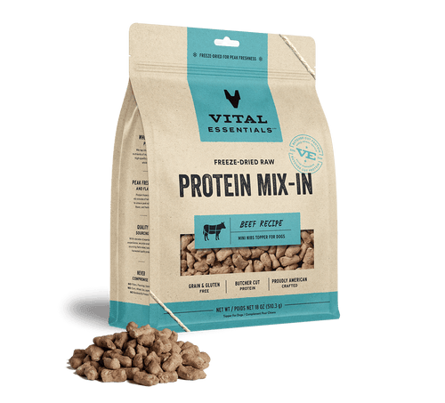 Vital Essentials Freeze Dried Raw Protein Mix-In Beef Recipe Mini Nibs Topper for Dogs