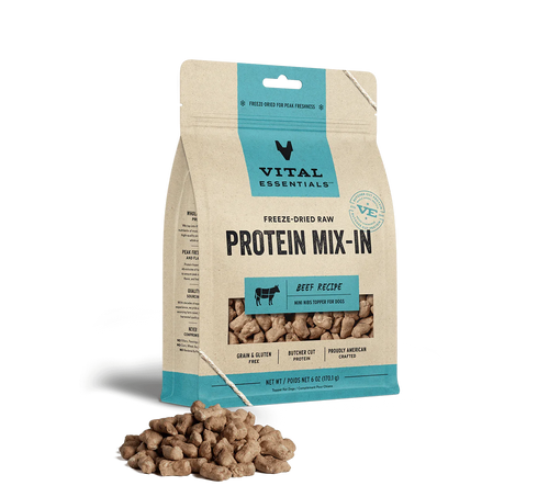 Vital Essentials Freeze Dried Raw Protein Mix-In Beef Recipe Mini Nibs Topper for Dogs