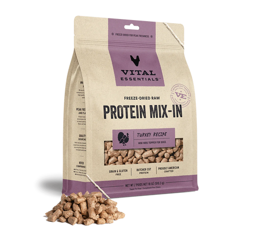 Vital Essentials Freeze Dried Raw Protein Mix-In Turkey Recipe Mini Nibs Topper for Dogs