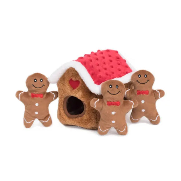 ZippyPaws Holiday Zippy Burrow Gingerbread House Hide and Seek Puzzle Dog Toy